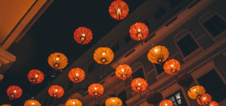 low angle photo of chinese lanterns during nighttime
